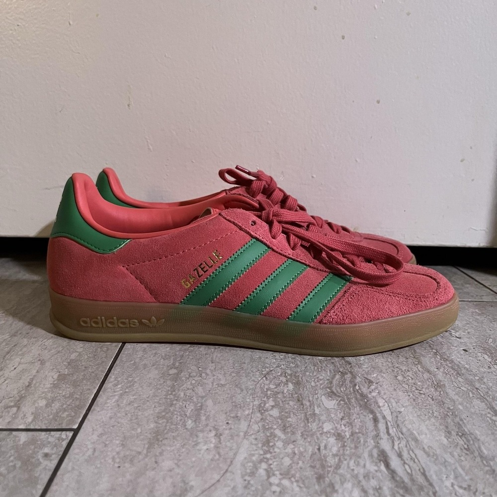 Adidas Gazelle Shoes Mens 8.5 Pink Green Suede Gum Sole Low Top AJH5407 Sneaker